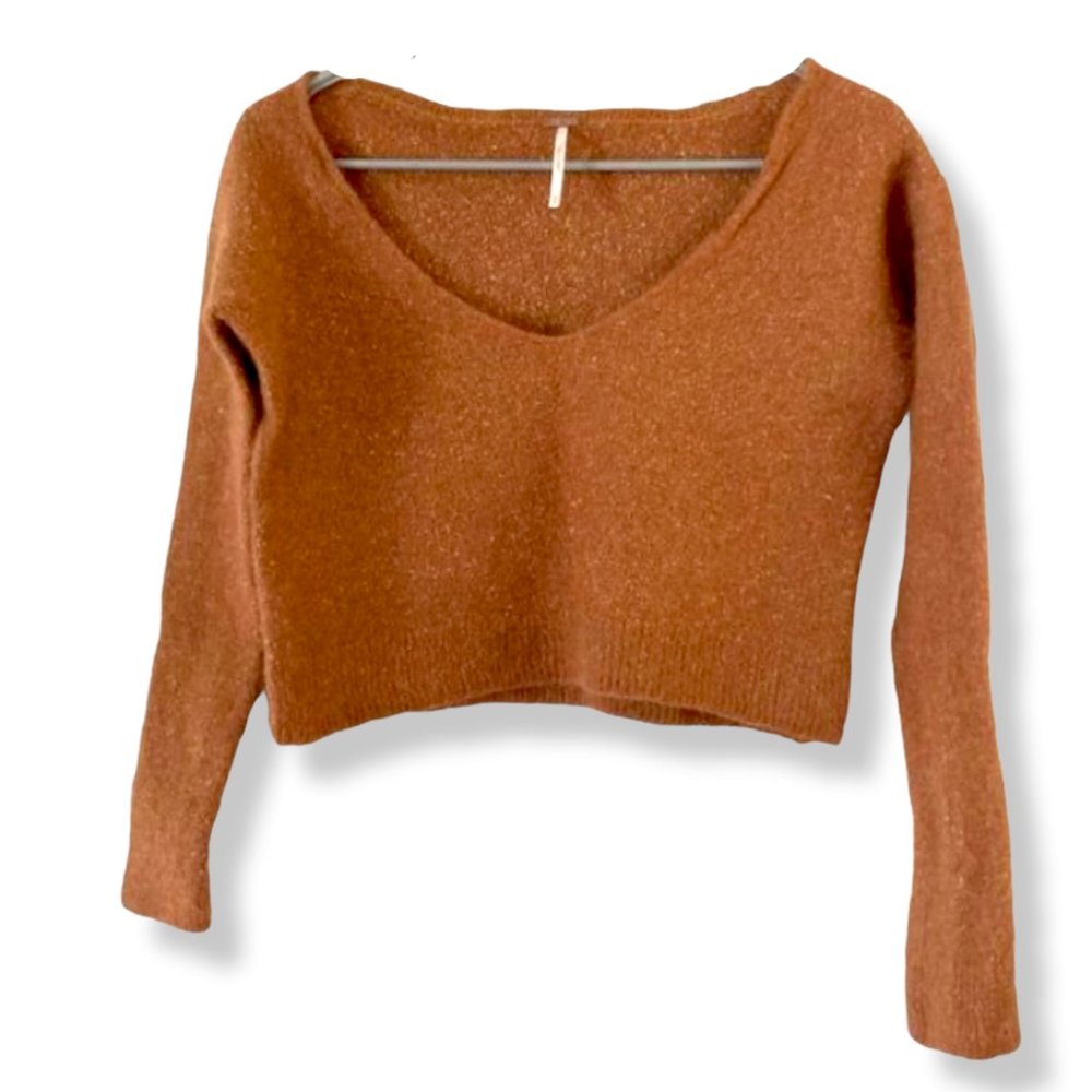 Free people v neck sweater rust orange